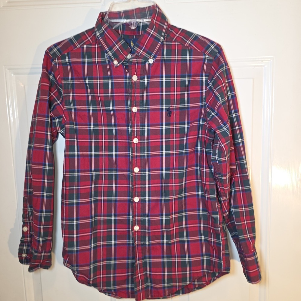 Ralph Lauren Boys Size 8 Tartan Plaid Holiday Christmas Button Down Long-sleeved